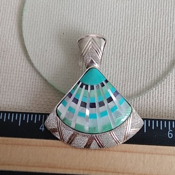 C. POLLACK TURQUOISE & STERLING SILVER FAN PENDENT - Picture 6 of 8